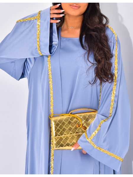 Set aus ärmellosem Kleid und Kimono mit gestickten Pailletten.