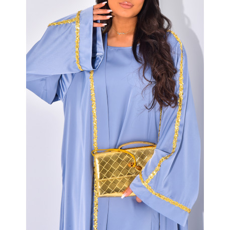 Set aus ärmellosem Kleid und Kimono mit gestickten Pailletten.