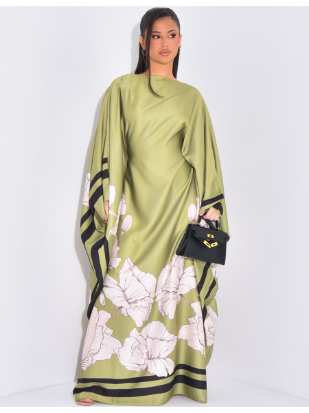 Butterfly dress with floral motifs printed on the edges