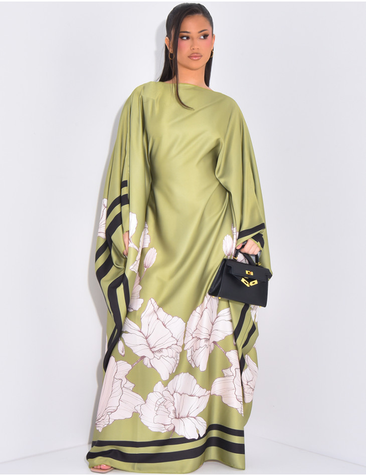 Butterfly dress with floral motifs printed on the edges