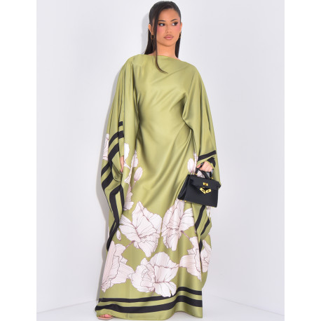 Butterfly dress with floral motifs printed on the edges