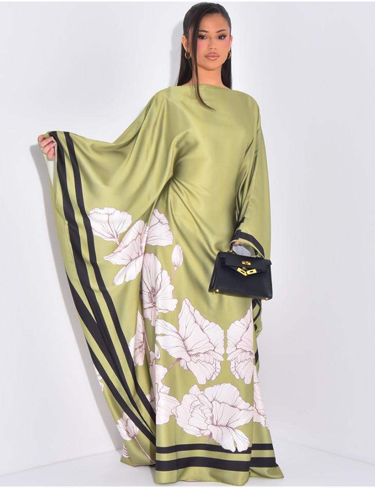 Butterfly dress with floral motifs printed on the edges