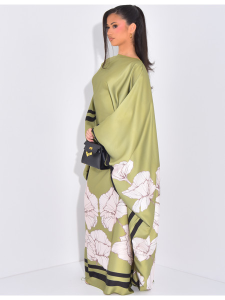 Butterfly dress with floral motifs printed on the edges