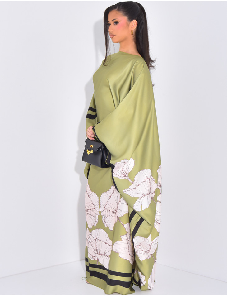 Butterfly dress with floral motifs printed on the edges