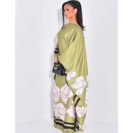 Butterfly dress with floral motifs printed on the edges