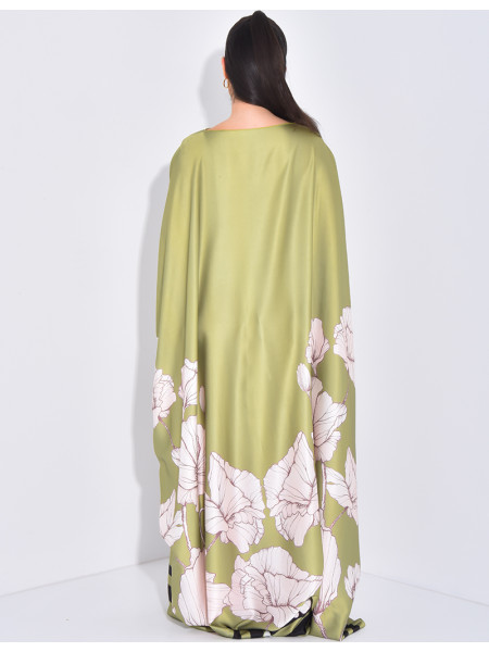 Butterfly dress with floral motifs printed on the edges