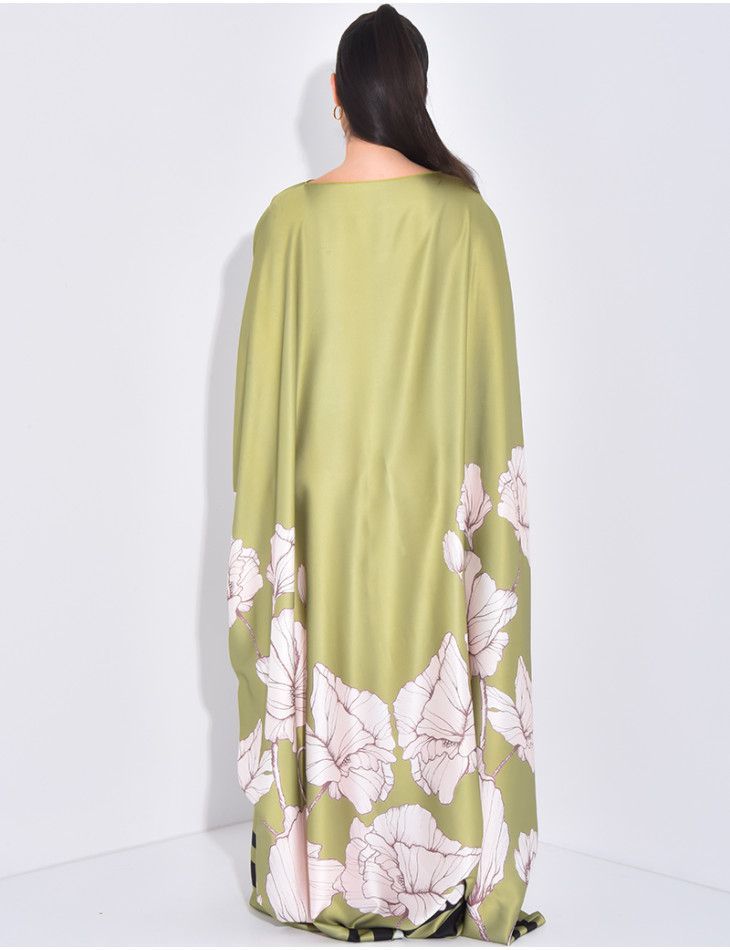 Butterfly dress with floral motifs printed on the edges