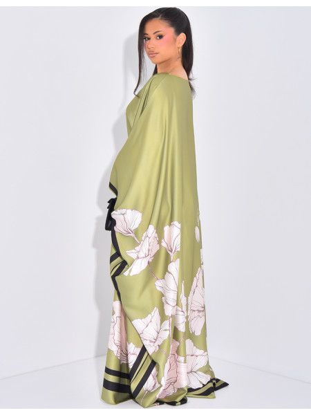 Butterfly dress with floral motifs printed on the edges