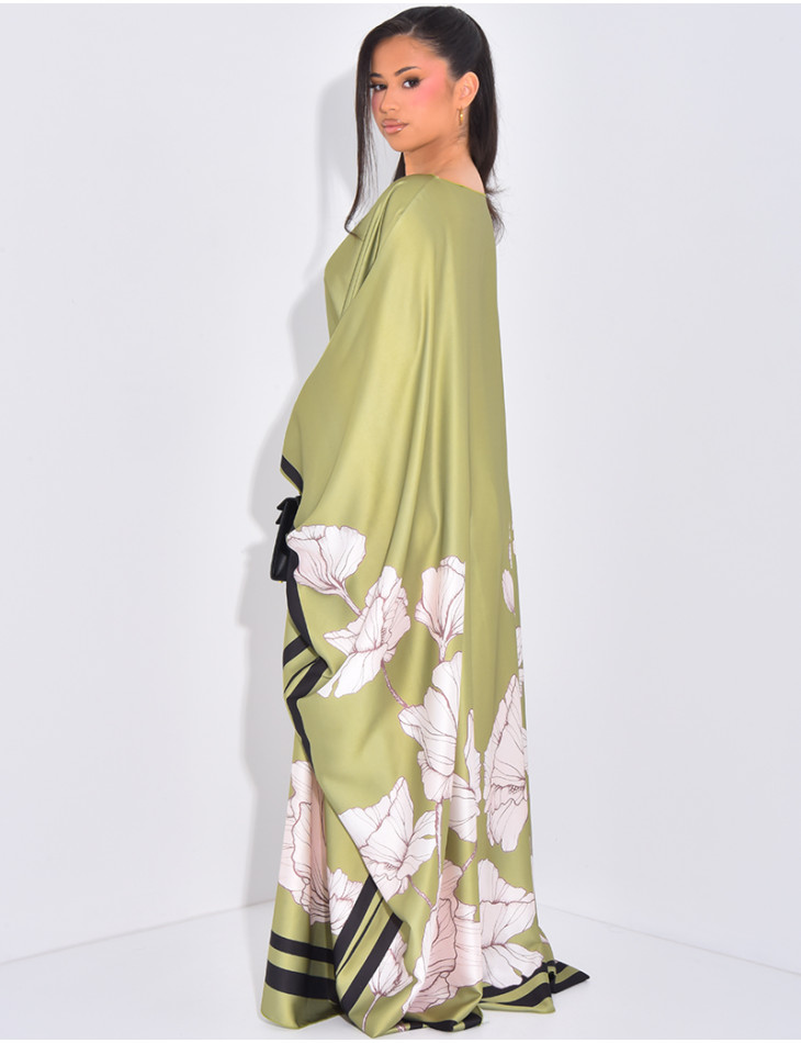 Butterfly dress with floral motifs printed on the edges