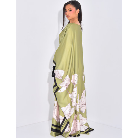 Butterfly dress with floral motifs printed on the edges