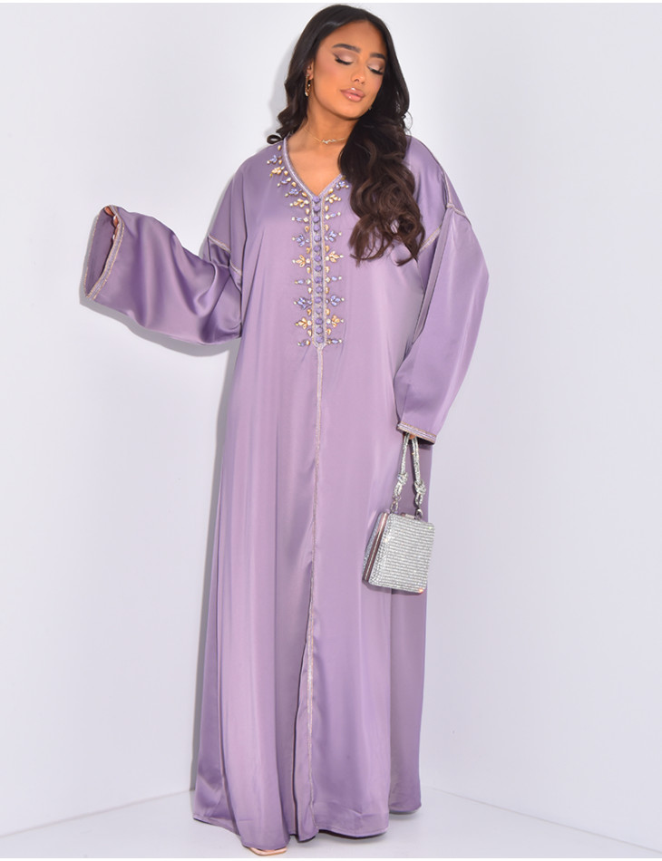 Premium satin abaya with hand embroidered crystals
