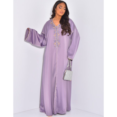 Premium satin abaya with hand embroidered crystals