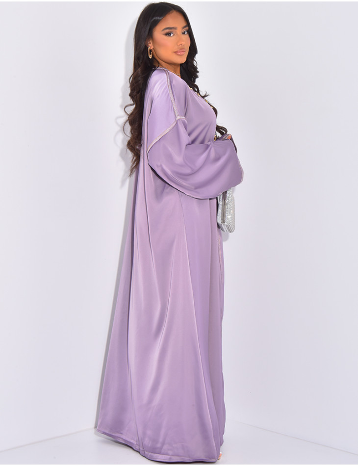 Premium satin abaya with hand embroidered crystals
