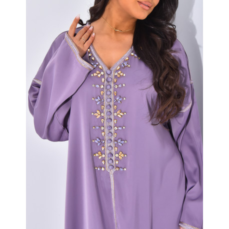 Premium satin abaya with hand embroidered crystals