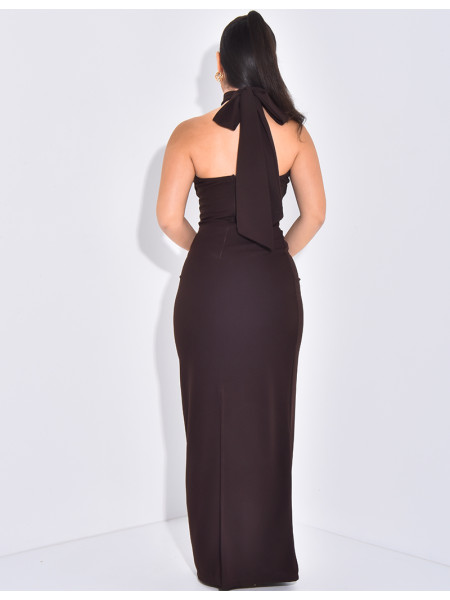Long & draped halter dress with slit