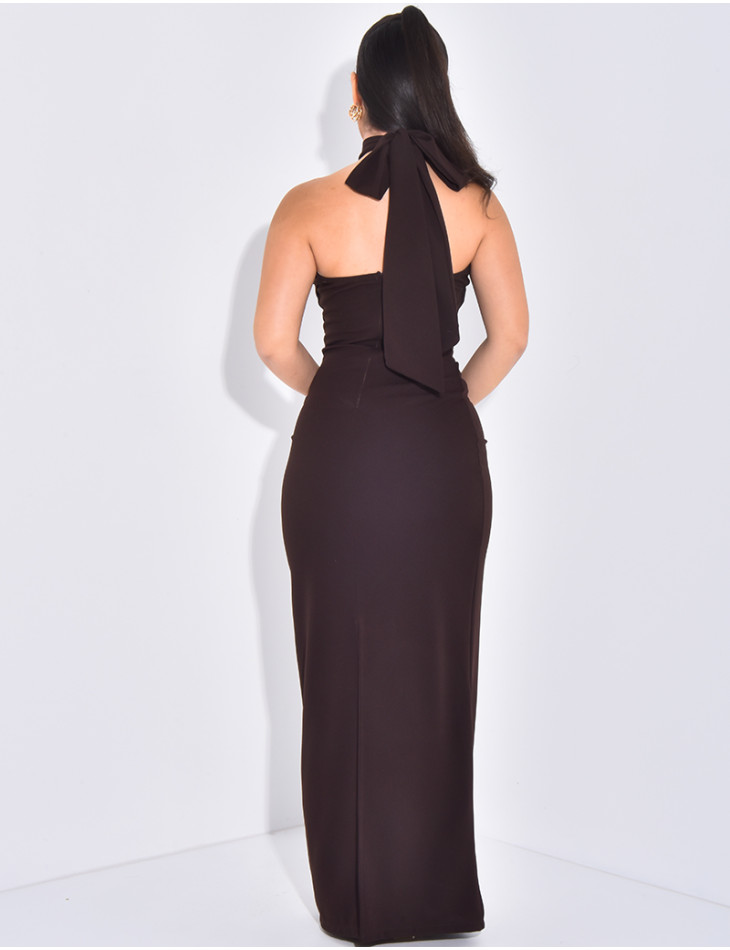 Long & draped halter dress with slit