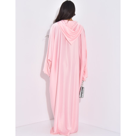 Hochwertige, handbestickte Abaya aus Kristallsatin mit Kapuze