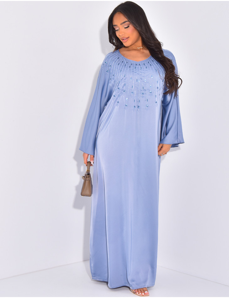 Abaya with embroidered pearls