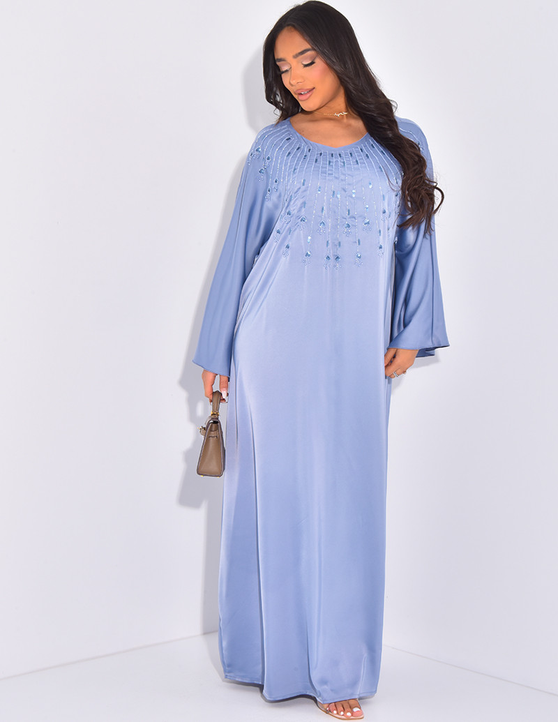 Abaya en satin à perles...