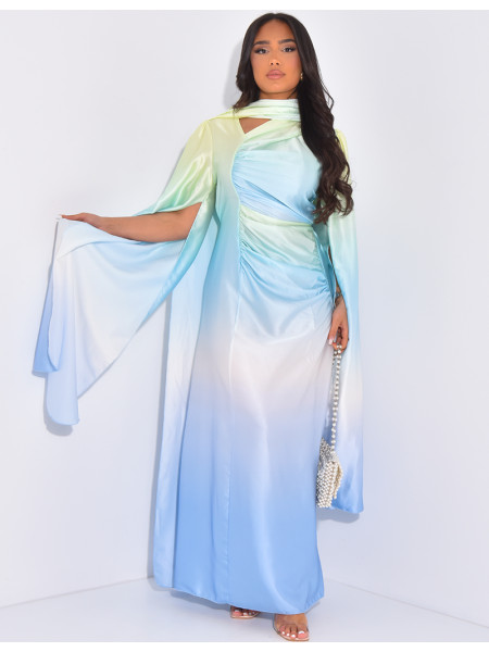 Tie-dye gathered dress and matching shawl set