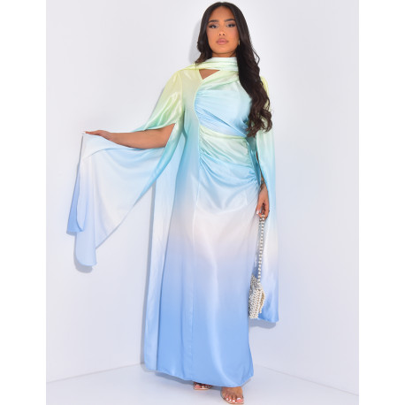 Tie-dye gathered dress and matching shawl set