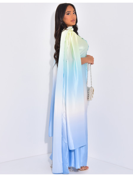 Tie-dye gathered dress and matching shawl set