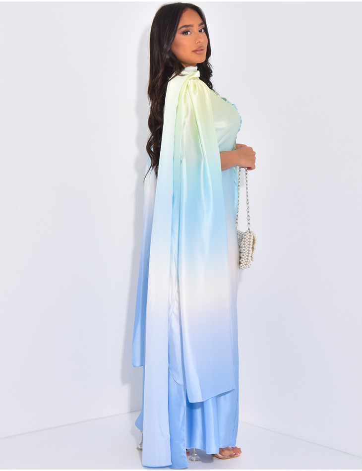 Tie-dye gathered dress and matching shawl set