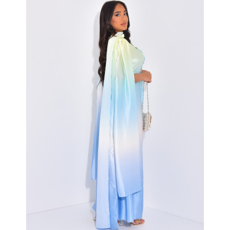 Tie-dye gathered dress and matching shawl set