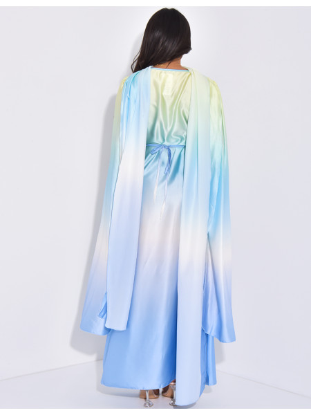 Tie-dye gathered dress and matching shawl set