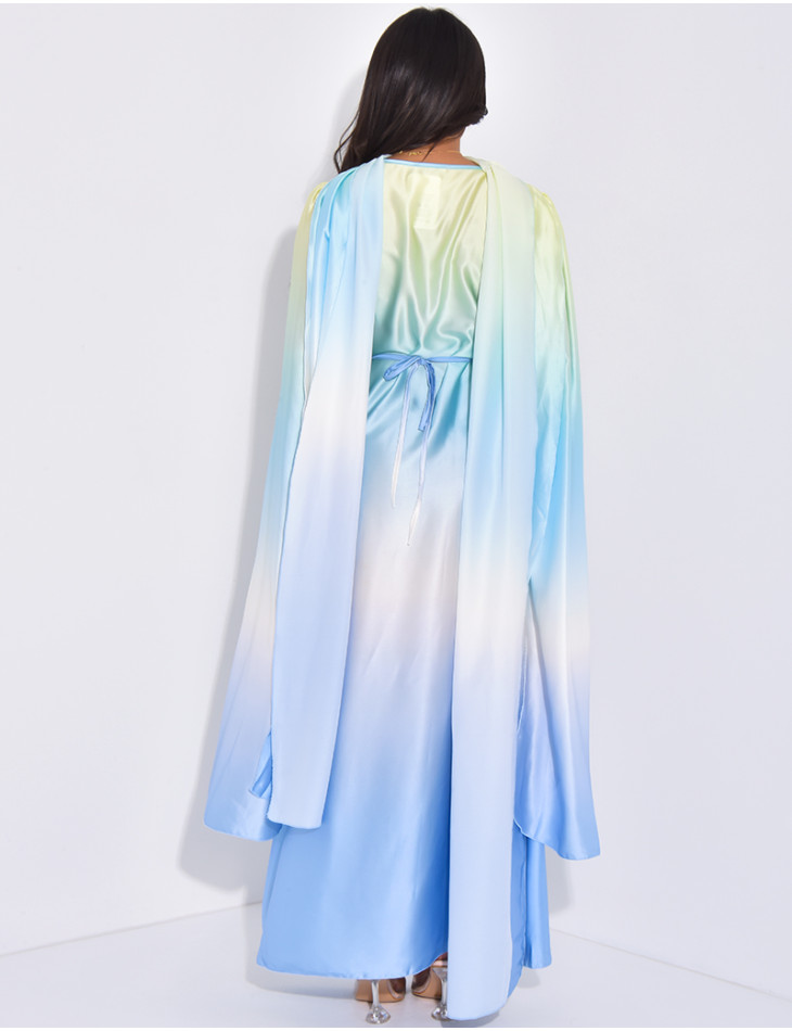 Tie-dye gathered dress and matching shawl set