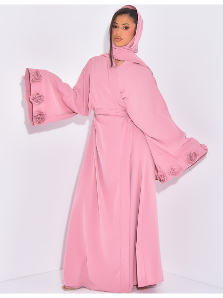 Kimono-Set mit Blumenmuster, ärmelloses Kleid und passender Schleier