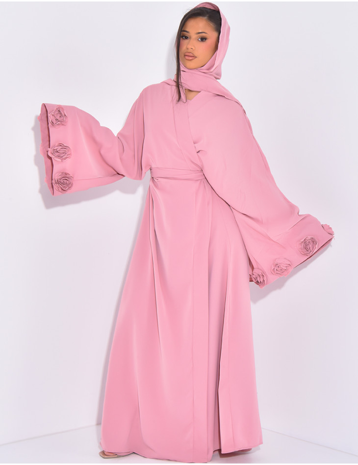 Kimono-Set mit Blumenmuster, ärmelloses Kleid und passender Schleier