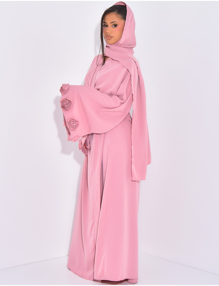 Kimono-Set mit Blumenmuster, ärmelloses Kleid und passender Schleier