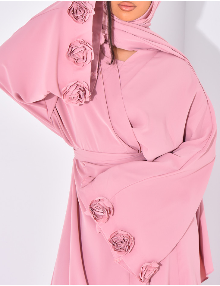 Kimono-Set mit Blumenmuster, ärmelloses Kleid und passender Schleier