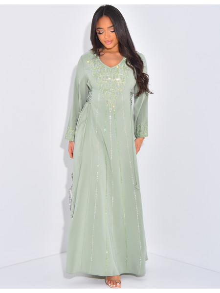 Abaya à motifs en strass