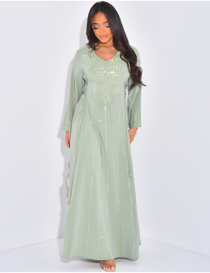 Abaya à motifs en strass