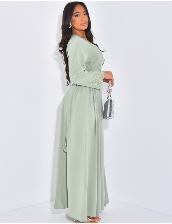 Abaya à motifs en strass