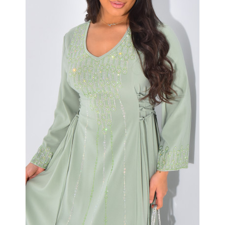 Abaya à motifs en strass