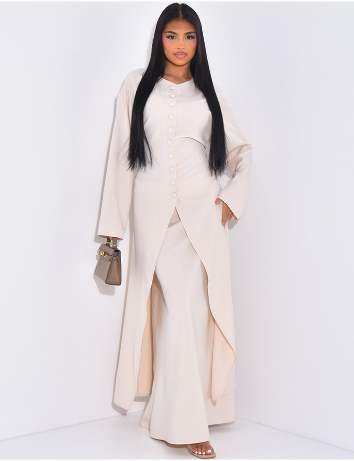 Long tunic with button fastening and long skirt set