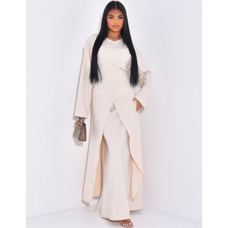 Long tunic with button fastening and long skirt set