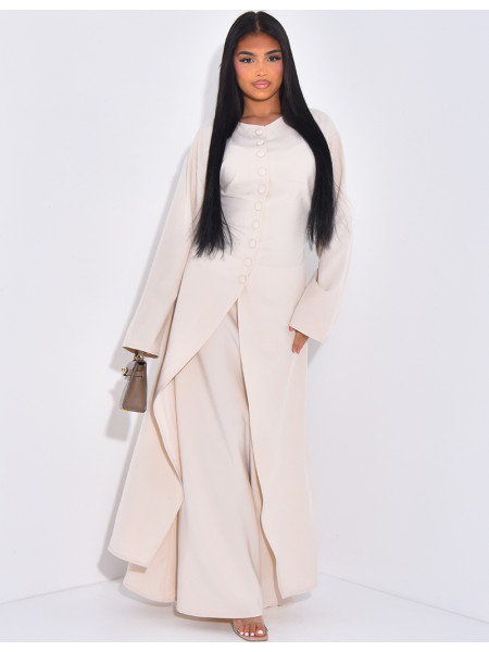 Long tunic with button fastening and long skirt set