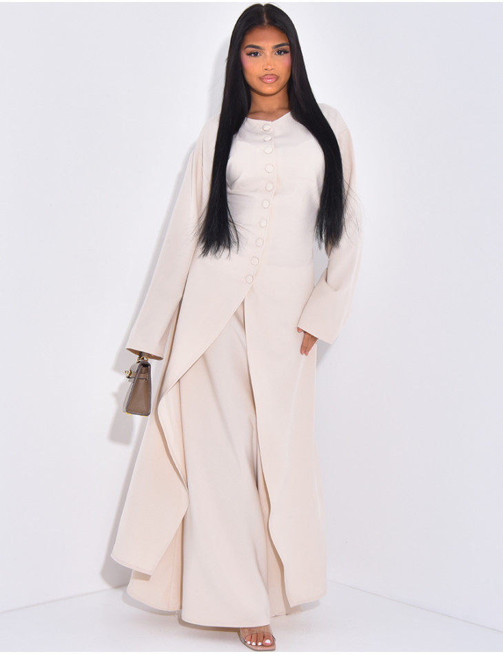 Long tunic with button fastening and long skirt set