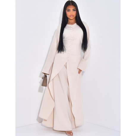 Long tunic with button fastening and long skirt set