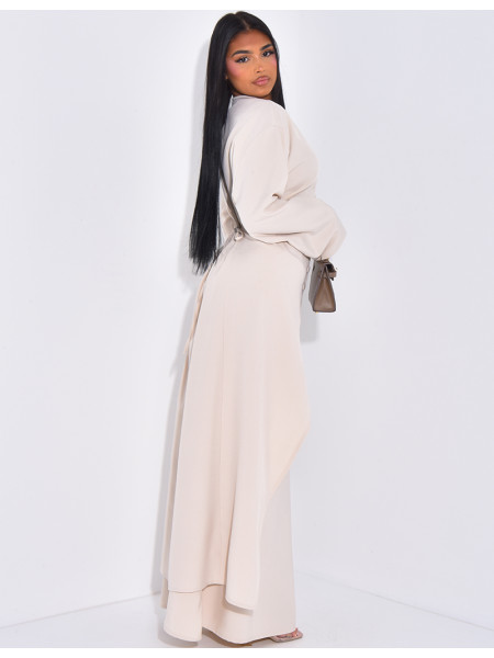 Long tunic with button fastening and long skirt set