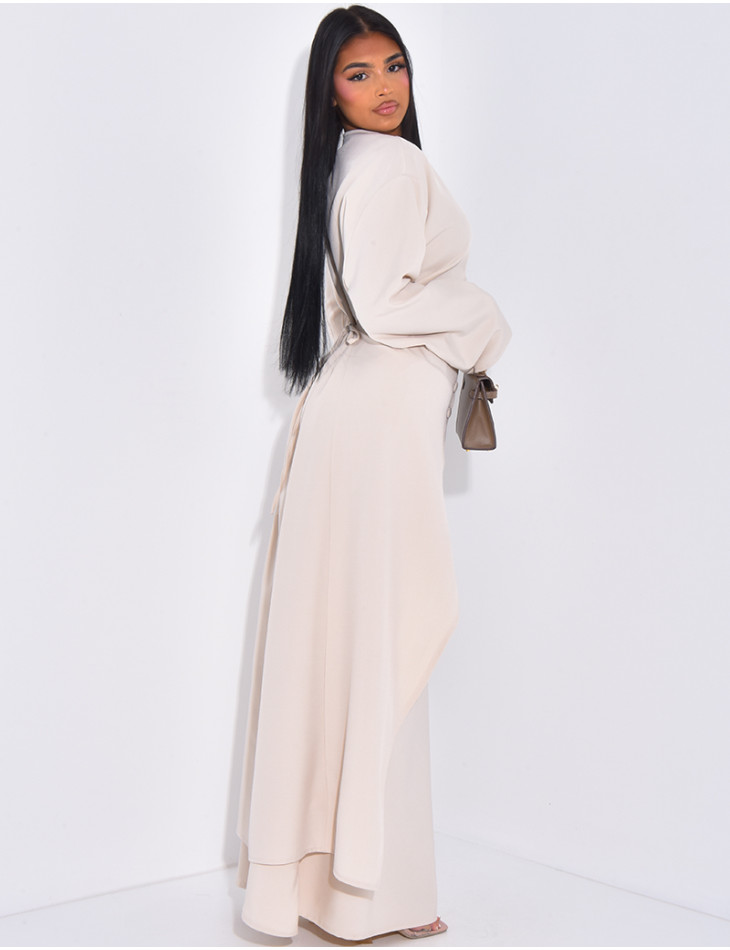 Long tunic with button fastening and long skirt set