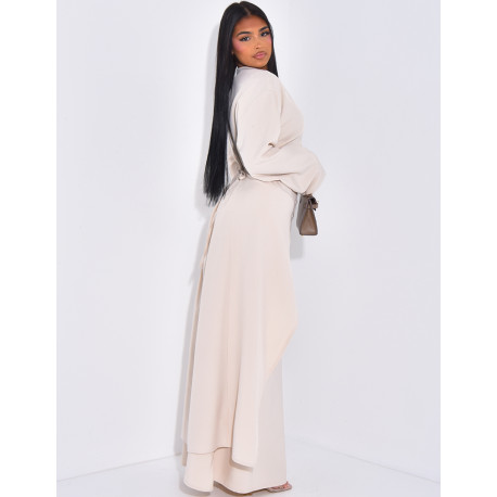 Long tunic with button fastening and long skirt set