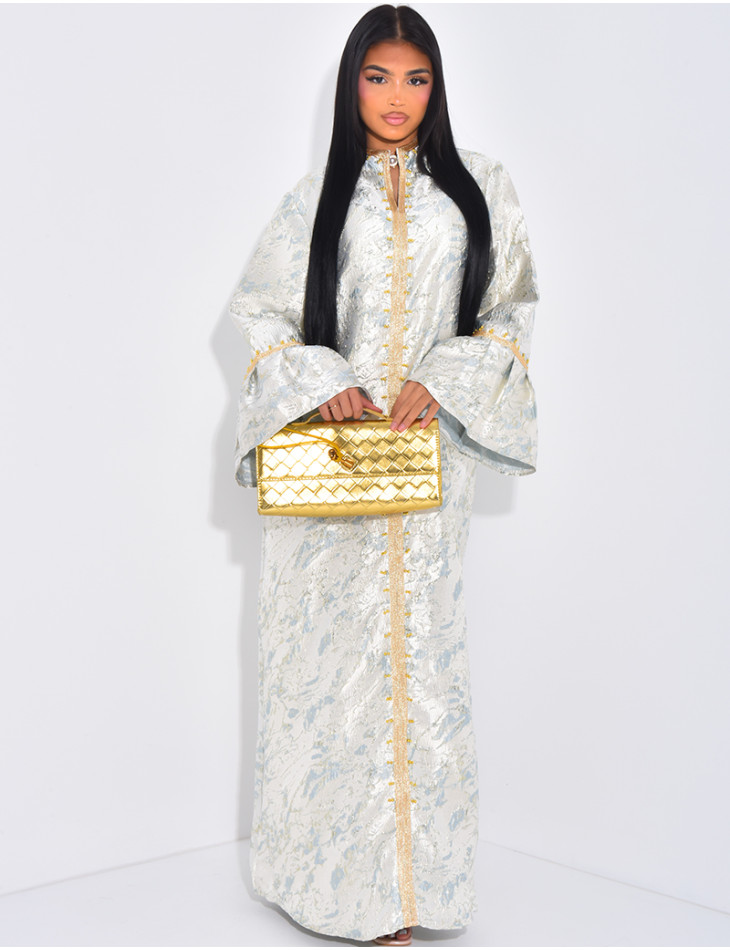 Premium abaya in brocade fabric with gold trim