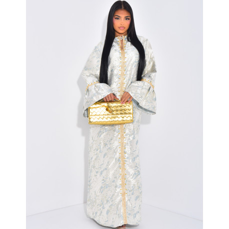 Premium abaya in brocade fabric with gold trim