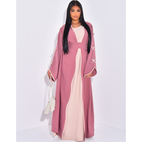 Sleeveless dress and kimono set with contrasting bows