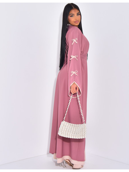 Ensemble robe sans manche et kimono à noeuds contrastants